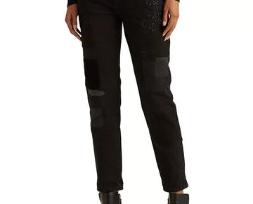 Ralph Lauren Women Patchwork Relaxed Tapered Jeans Wash Black Size 10 MSRP $175