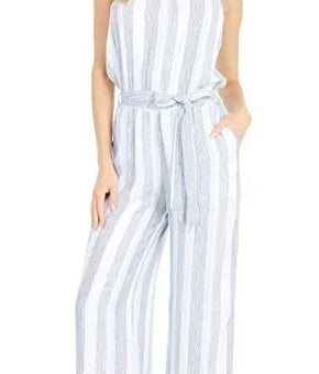 Splendid Tie Waist Strapless Linen Jumpsuit Stripe Size S Blue White $188