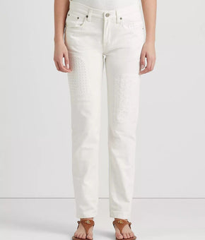 Lauren Ralph Lauren Womens Eyelet-Patchwork Relax White Pants Size 16 MSRP $195