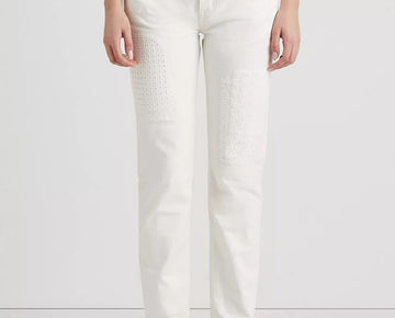 Lauren Ralph Lauren Womens Eyelet-Patchwork Relax White Pants Size 16 MSRP $195