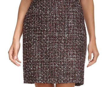 Calvin Klein Women's Tweed Mini Pencil Skirt burgundy Black Size 10 MSRP $89