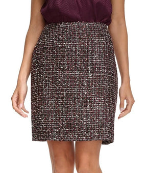 Calvin Klein Women's Tweed Mini Pencil Skirt burgundy Black Size 16 MSRP $89