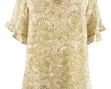 MICHAEL Michael Kors Women's Paisley-Print Ruffled Top (Size S, Beige Khaki)
