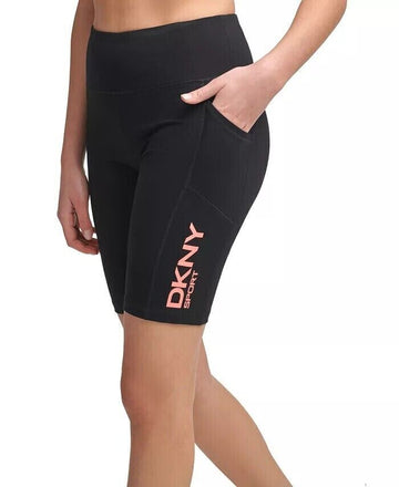 DKNY Logo-Graphic High-Waist Bike Shorts womens black Size S MSRP $40