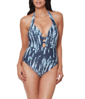 Bar III Tie-Dyed One-Piece Swimsuit Dark Blue White Ink Well Size M MSRP $88