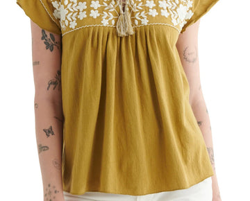 Lucky Brand Embroidered Boho Blouse Brown Green Size XXL MSRP $70