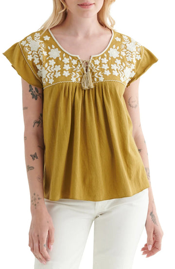 Lucky Brand Embroidered Boho Blouse Brown Green Size XXL MSRP $70