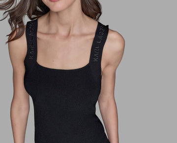 KARL LAGERFELD LOGO STRAP SWEATER TANK ONLY, BLACK, SIZE XL MSRP $69
