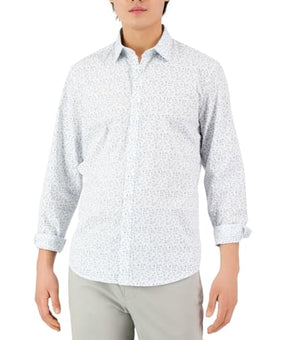 Alfani Men's Long-Sleeve Floral Print Button Down Shirt White Combo Size 2XL