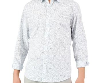 Alfani Men's Long-Sleeve Floral Print Button Down Shirt White Combo Size 2XL