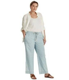 LAUREN RALPH LAUREN Drawcord-Waist Pants Blue Plus Size 14W MSRP $110