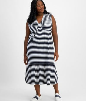 Tommy Hilfiger Striped Sleeveless Blue Sky Captain Ivory Plus Size 1X MSRP $99