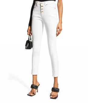 Michael Kors Izzy Roll-Hem Denim Skinny Jeans White Size 10 MSRP $110