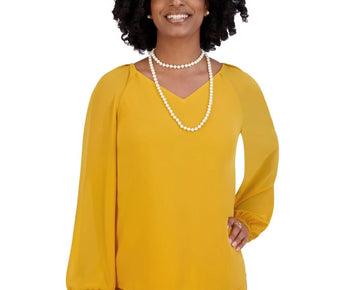 Kasper Women's V-Neck Raglan-Long-Sleeve Blouse Yellow Size XL MSRP $69