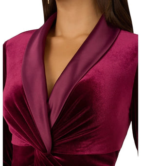 Adrianna Papell Velvet Twist-Front Tuxedo Dress Red burgundy Size 14 MSRP $179