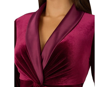 Adrianna Papell Velvet Twist-Front Tuxedo Dress Red burgundy Size 14 MSRP $179