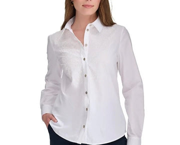 Tommy Hilfiger Women's Cotton Puff-Print Long-Sleeve Shirt White Size M MSRP $79