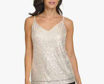 Calvin Klein Women's V-Neck Sequin Camisole Cream Size XL MSRP $59