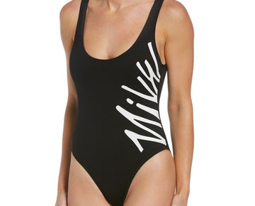 Nike Logo Womens Open-Back One-Piece Swimsuit Black Size XL MSRP $60