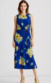 Lauren Ralph Lauren Womens Petite Floral Crepe MIDI Dress blue Size 10P