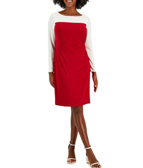 Kasper Ginger Colorblocked Midi Shift Dress Red Ivory Size M MSRP $89