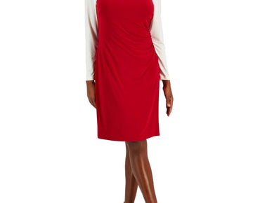 Kasper Ginger Colorblocked Midi Shift Dress Red Ivory Size M MSRP $89