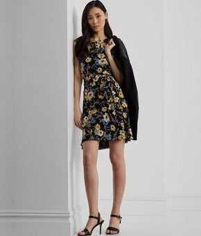 Lauren Ralph Lauren Floral Bubble Crepe Cap-Sleeve Dress $135 Size 14 Black M