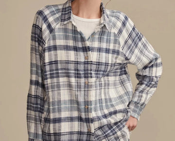 Lucky Brand Plaid Button-Down Long-Sleeve Tunic Shirt Blue Size XXL MSRP $90