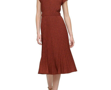 Dkny Women's Textured Midi V-Neck Knit Dress Rust Size XS MSRP $115
