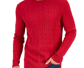 Club Room Men's Cable-Knit Cotton Sweater in Ablaze Red Size XL