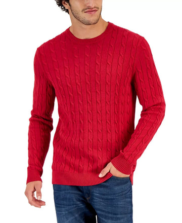 Club Room Men's Cable-Knit Cotton Sweater in Ablaze Red Size XL