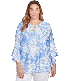 Ruby Rd. Plus Size 2X Puff Print Periwinkle Blue Top MSRP $64