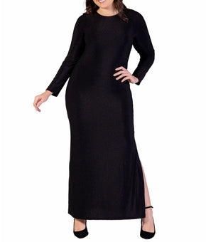 24seven Comfort Apparel Long Sleeve Shimmery Maxi Dress Black Plus Size 1X $129
