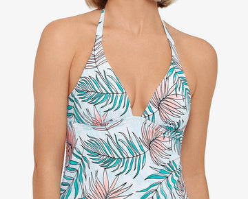 Salt + Cove Calm Palm Printed Halter Tankini Top Womens Blue Size M MSRP $30