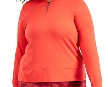 Ideology Womens Red Slitted Ribbed Thumbhole Cuffs Zip Neck Top Plus Size 3X