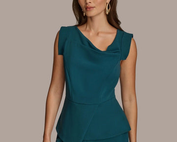 Donna Karan Women's Sleeveless Asymmetric Blouse Peacock Blue Size XS MSRP $99