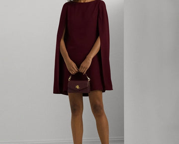 Lauren Ralph Lauren Women's Georgette Cape Dress Burgundy Red Size 6 MSRP $195