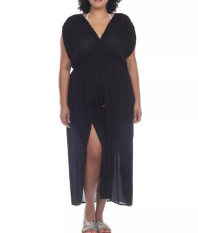 Raviya BLACK Plus Size Front Slit Cover-up Maxi Dress, US Size 1X