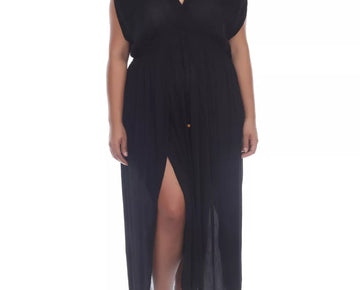 Raviya BLACK Plus Size Front Slit Cover-up Maxi Dress, US Size 1X