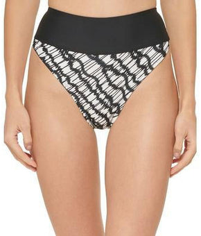 DKNY Women's Printed High Waist Bikini Bottoms Swimsuit Black Size XL
