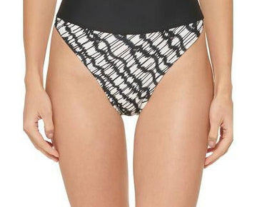 DKNY Women's Printed High Waist Bikini Bottoms Swimsuit Black Size XL