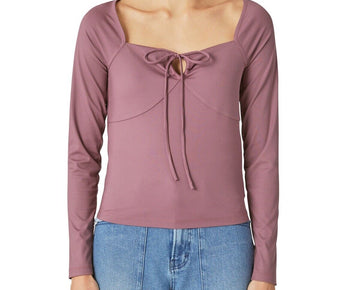 Lucky Brand Women's Ribbed Keyhole-Cutout Long-Sleeve Top Dull Pink Size M $60