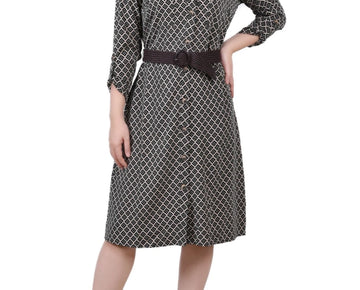 NY Collection Petite 3/4 Roll Tab Sleeve Shirtdress Black Size PXL