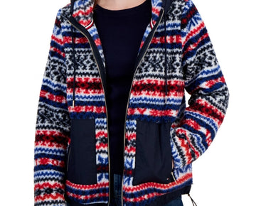 Tommy Hilfiger Women's Hooded Printed Zipper Jacket Blue Red Size M MSRP $120