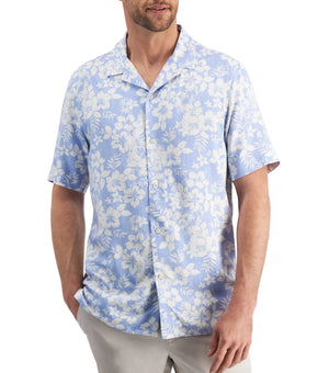 Club Room Mens Floral-Print Shirt Pale Ink Light Blue Silk/rayon Size XL $65