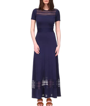 MICHAEL MICHAEL KORS Sheer-Stripe Maxi Dress Navy Blue Size XS MSRP $125
