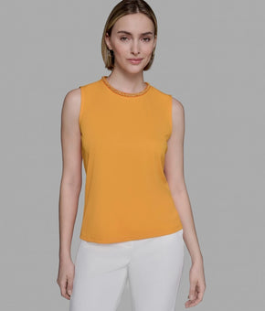 KARL LAGERFELD PARIS Polyester Women Bead-Trim Sleeveless Top Orange Size M $89