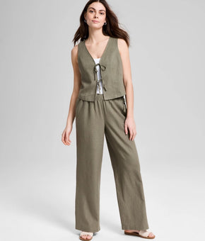 And Now This Women's Wide-Leg Side-Tie Striped Pants Olive Green Size PS