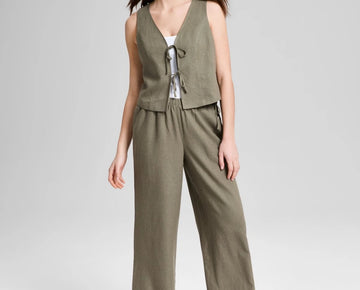 And Now This Women's Wide-Leg Side-Tie Striped Pants Olive Green Size PS