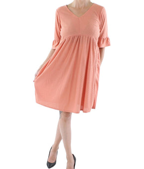 NY Collection Womens Petites Size PXL Orange Textured V-Neck Shift Dress